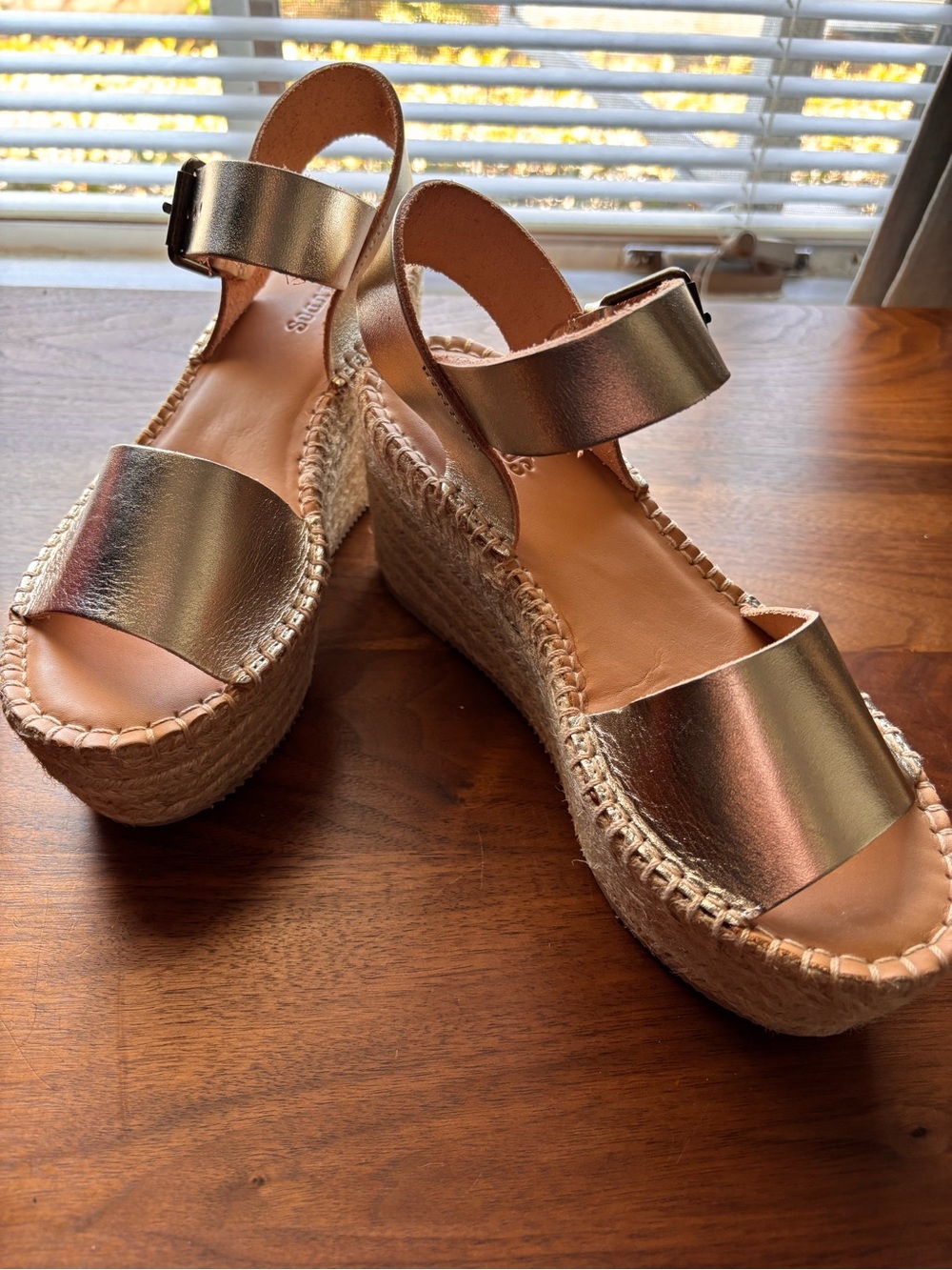 Soludos Minorca Wedge Espadrille Sandals in Metallic Gold